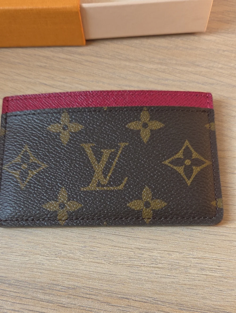 Louis Vuitton Monogram Card Holder with Burgundy Trim